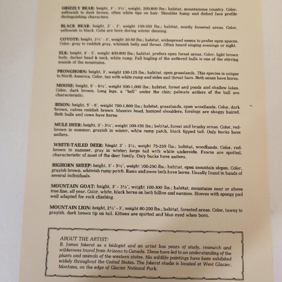 Vint.WESTERN WILDLIFE PORTFOLIO 12 WESTERN WILDLIFE PRINTS B JAMES JOKERST 1983 - Picture 3 of 8